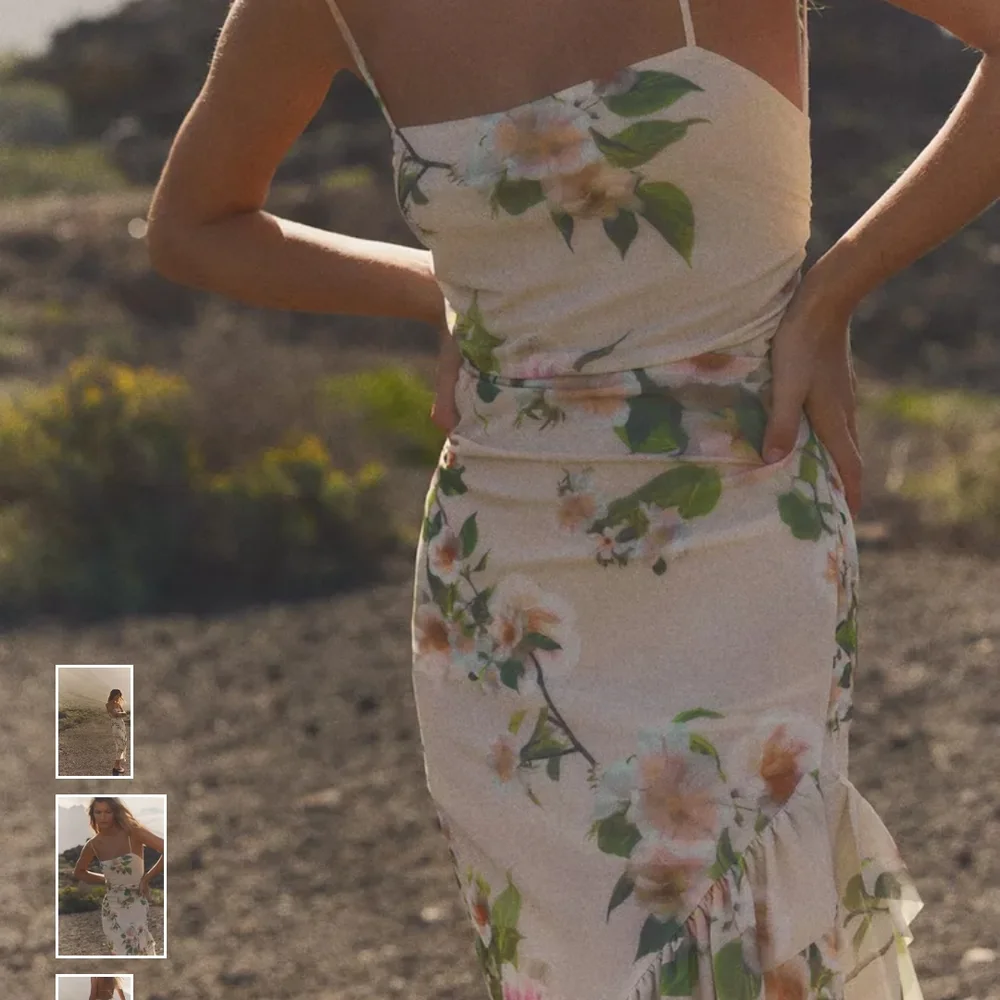 Zara Cream Floral Midi Dress with Spaghetti Straps - Picture 1 of 7